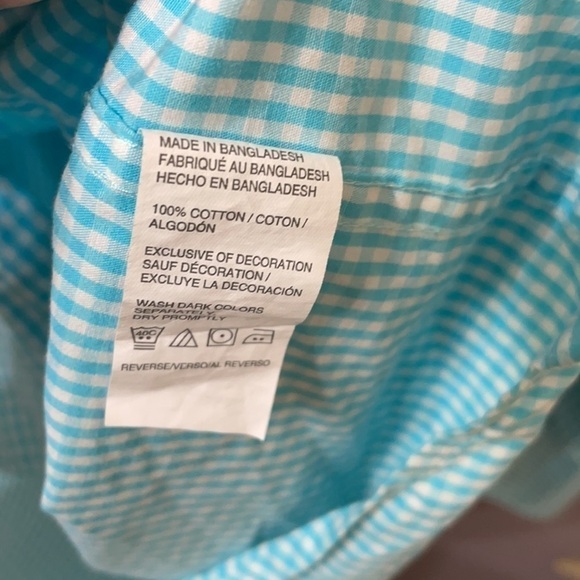 Gingham turquoise long sleeve button down shirt men’s Medium. - Picture 3 of 5
